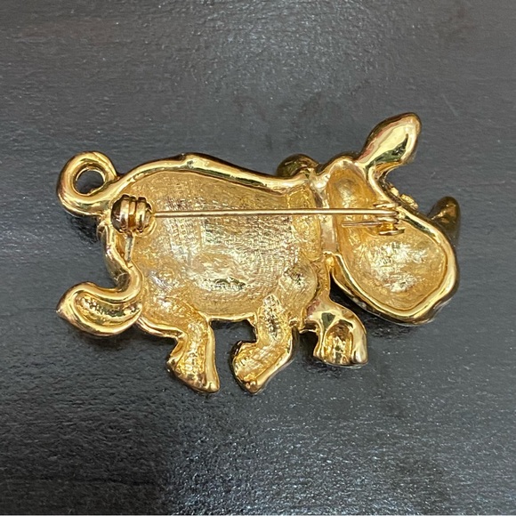 Vintage Regency Accessories Rhinoceros Enamel Rhinestones Brooch - Picture 11 of 11